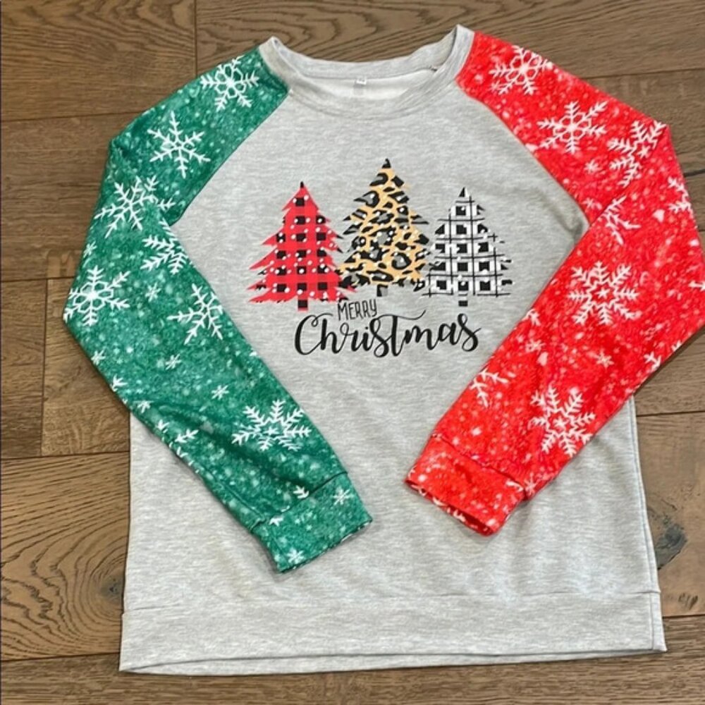 Holiday Christmas Multicolored Crew Neck Long Sleeve Lightweight Sweatshirt M